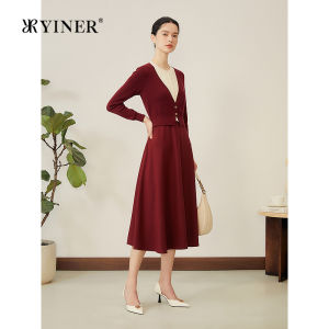 Elegant Autumn Australian Merino Wool Color-block Pseudo-two-piece Dress