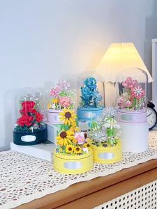 Mainan Bricks Musik Bunga Buket Music Box Mawar Merah Model Kreatif Untuk Susun Mainan