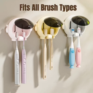 Wall Mounted Toothbrush Holder Organizer Dustproof Cover Fits Electric Manual & Kids Toothbrushes Bathroom Storage Rack