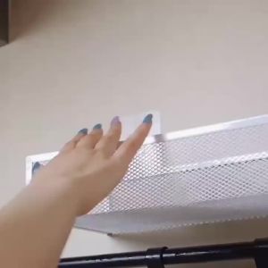 Bathroom Storage Rack No Drilling Required Bathroom Organizer Adhesive Included Mesh Storage Basket Wall-Mounted Storage Rack