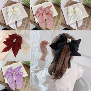 Luckin Mart Korea Large Bow Pearl Ribbon Hair Clip Girl Cute Hairpin