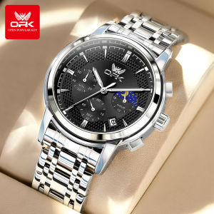 OPK Casual Watch for Mens Original Luxury Sport Waterproof Luminous Date Week Stainless Steel Male Clock + Box