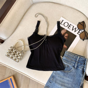 Pure Desire Ballet BM Style White Lace Trimmed Pad Bralette Tank Top Women Inner Match Design Sense Niche Top