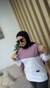 Kaos Wanita Lengan Kerut Kombinasi Katun Combed PREMIUM T-Shirt Wanita Jumbo Terbaru