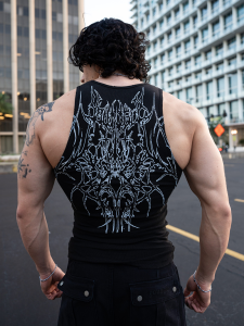 YOUNGLA | Dry Fit Big Back Pattern Trendy American Style Ice Silk Ribbed Slim Fit Gym Vest