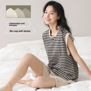Miiow | Pure Cotton Sleeveless Sleepwear Set For Women Summer Lightweight Loose Home Clothes With Chest Pad Short Pants Casual Style
