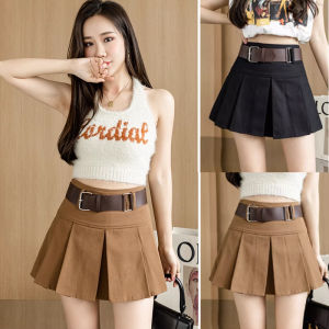 Y2K High Waist Casual A-line Pleated Mini Skirt for Women with Belt