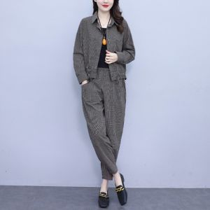 Middle-Aged Ladieswear Cotton and Linen Suit Spring & Fall New Arrival Casual Fashion Plus Size Loose Western Style Harem Pants Long Sleeves Two-piece Set