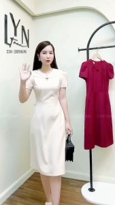 Đầm nữ Lyntran từ 52-57kg dáng xòe nhẹ cutout ở ngực trẻ trung váy dự tiệc màu kem sang chảnh chất biên 3896