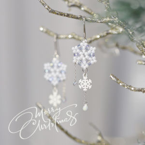 Original Handmade Snowflake Earrings Pure Silver Ear Hooks Beaded Earrings Fashionable Winter Jewelry for Women