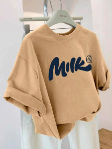 เสื้อยืดคอกลมแขนสั้นผ้าฝ้ายแท้พิมพ์ลายตัวอักษรสไตล์อเมริกันสำหรับผู้ชายและผู้หญิง ทรงหลวม ระบายอากาศได้ดี ระบายความชื้นได้ดี