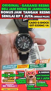 Jam Tangan Analog CASIO GST-S330AC-1ADR: Men's Black Silver Cloth Leather