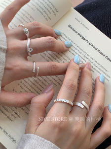 Silver Brushed Zircon Ring Open Style Finger Ring Unique Design Fashion Jewelry for Women Geometric Pattern Fresh out