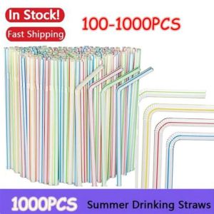 Multicolor Fluorescent Straws Bendable Drinking Straws Beverage Kunststof Straws Wedding Decor Kitchen Beverage Party Supplies