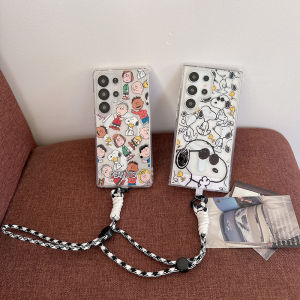 Simple Snoopy/Charlie Pattern Clear Phone Case For Samsung Galaxy S25Ultra S25 S24Ultra S23Ultra S25/S24/S23 Support MagSafe Wireless Charging A56/A36/A26/A16/A55/A3/A15 with bracelet