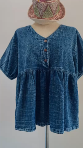 เสื้อผ้าฝ้าย เสื้อคอวี แขนตุ๊กตา ไซส์ใหญ่ สไตล์ญี่ปุ่น ทรงสวยพรางหุ่น ผ้านุ่ม ใส่สบาย ไม่ร้อน