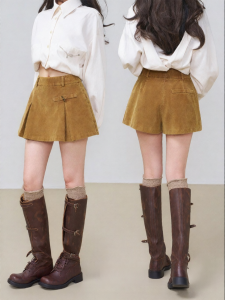 KEIKO | Retro Corduroy Casual Skirt Pants High Waist Slim Fit A-line Shorts