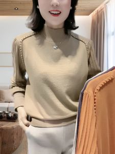 Áo Len Dệt Kim Cổ Tròn Thường Ngày Cho Phụ Nữ Trung Niên Mùa Xuân Thu Thường Ngày Bằng Vải Lông Cừu Thoải Mái Thoáng Khí