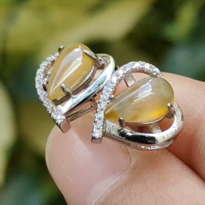 Icy Yellow Natural Type A Jadeite Jade set with S925 as Stud Earrings certificate weighs 2.24 grams (s925es1)