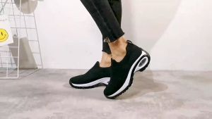 Womens Slip On Wedge Shoes Outdoor Air Cushion Running Shoes Comfort Rubber Shoes Casual Walking Shoes