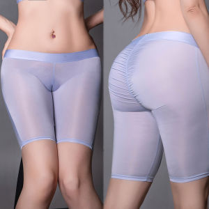 Glowing Smooth Yoga Pants Womens Bubble Butt Liquid Pants Oil Shiny Gym Beautifying Tight Pants Elastic Waist Short Trousers