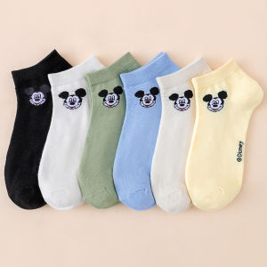 Disney | 6 Pairs of Fashionable Classic Solid Color Disney Cartoon Womens Crew Socks Summer Casual Soft Couple Knitted Short Socks