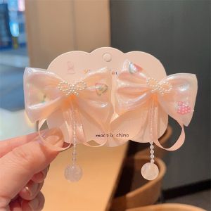 Girls Hanfu Hair Accessories Pearl Butterfly Knot Hair Clips Colorful Tassel Hairpins Traditional Chinese Costume Accessories