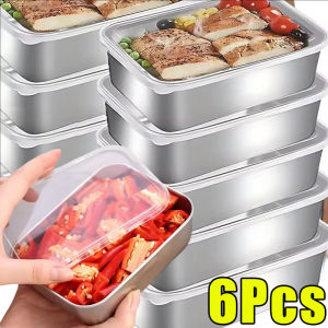 6Pcs Stainless Steel Food Storage Container with Lid / Refrigerator Frozen Food Keep-freshing Box / Premium Food Tray / Household Lunch Bento Case / Resuable Fruit Vegetable Sealing Organizer