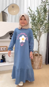 Hooneybee Husna Biru - Gamis Anak Perempuan - [Size 2-10 Th] Baju Muslim Cewek