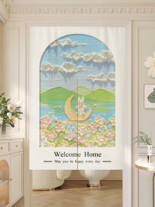 Ins Cream Style Door Curtain Partition Curtain Home Use No Punching Girl Heart Bedroom Blocking Curtain Kitchen Cloth Short Curtain