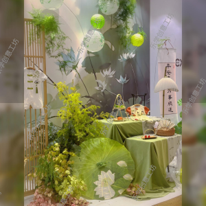 New Chinese Style Lotus Scene Decoration Silk Cloth Umbrella Ancient Style Shop Decoration Home Decorative Accessories