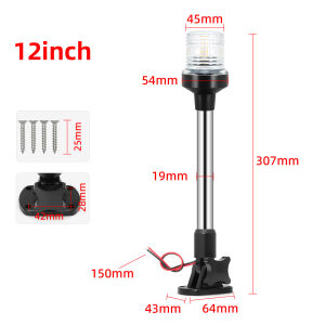RYSJM | 12-24V White LED Navigation Fold Down Stern Lights 180Degree Anchor Sailing Signal Lamp for Marine Boat Yacht Indicator Hardware