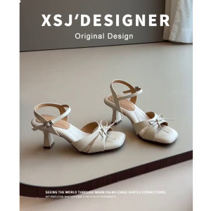 Elegant Soft Comfortable French Style Block Heels Sandals Square Toe