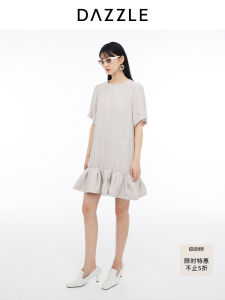 DAZZLE Spring Summer Womens Dress Bubble Hem Short Skirt Polyester Fiber round Neckline mid Waist Two Piece Set Commute Style