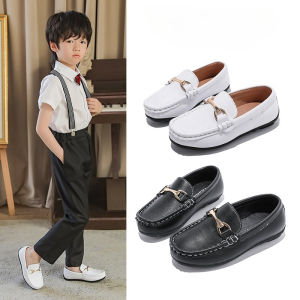 New Spring Autumn Children Soft-Soled Bean Shoes British Style Kids Genuine Leather Performance Shoes Boys Flat Hollow Loafers
