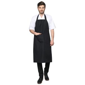 apron chef barista hitam polos bahan drill ada saku ditengah untuk pria dan wanita
