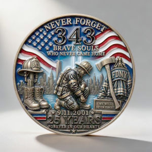 9/11 25th Anniversary 343 Fallen Firefighters Bronze Plated Memorial Coin Never Forget WTC Tribute Souvenir Coin Home Decoration