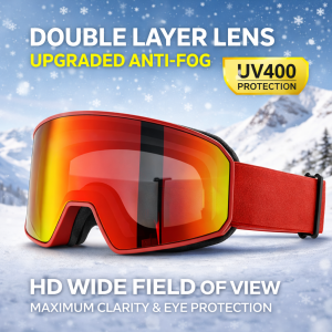 JSJM Adults Double Layer Anti-Fog Ski Goggles UV400 Snowboard Snowmobile Glasses with Storage Bag & Cleaning Cloth