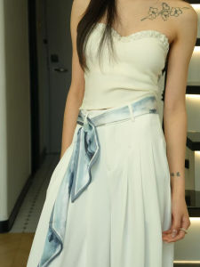 XUANXUAN | Chinese Style Silk Scarf Belt Womens Decorative Skirt Denim Small Design Sense Waist Decoration Watercolor Painting Necktie