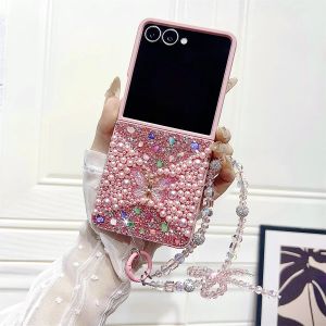 szhaiyu | FOR Samsung Galaxy Z Flip 7 6 5 4 Flip6 Flip7 FE Phone Case with Bling Butterfly Bracelet Chain Hard Shockproof Back Cover