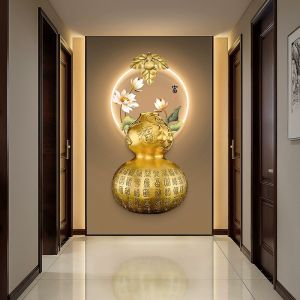 New Chinese Style round Lantern Decoration Painting with Light Corridor Entrance Unframed Modern Decorative Artwork Home Decor