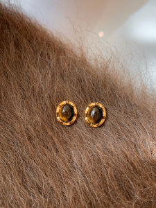 CAFFTI | Retro High-End Style Earrings 925 Silver Golden Tigers Eye Stone
