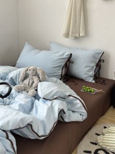 Washed Cotton Butterfly Knot Bedding Set Soft Skin-friendly Pure Color Three-piece Bedding Set Four-piece Bedding Set