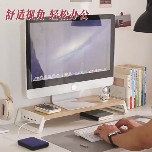 OutingSG® Desktop Computer Monitor Riser Stand - Office Desk Screen Organizer & Storage Shelf with USB Expansion