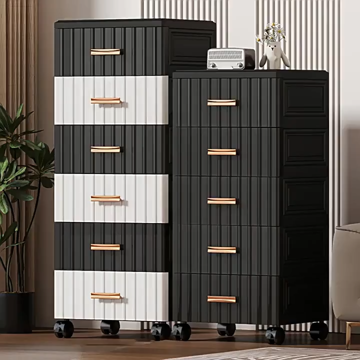 [SG Stock]Thickened drawer storage cabinet with wheels bedroom bedside storage cabinet kitchen storage cabinet、 Dust-proof locker