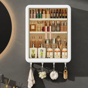 Bathroom Wall-Mounted Cosmetic Storage Box Waterproof Dustproof Nail-Free Rack Simple Cover Design Plastic Organizer