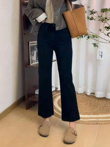 High Waist Black Bell Bottom Jeans Womens Spring Autumn Elastic Slimming Small Size Horse Hoof Pants Cotton Stretch Denim
