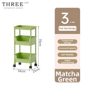 THREE LIFE | Plastic Double-layer Rolling Storage Shelf