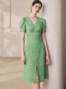 Roey s house | Floral V-Neck Puffed Sleeve A-Line Summer Dress