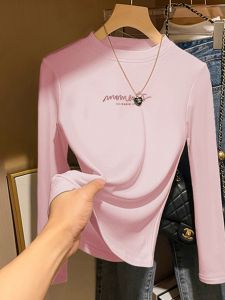 เสื้อเชิ้ตคอปกสูงผู้หญิง ทรงเข้ารูป แขนยาว ผ้าโพลีเอสเตอร์ พิมพ์ลาย ฤดูใบไม้ร่วง ฤดูหนาว เสื้อชั้นในแบบมีขนแกะ ดีไซน์เก๋ไก๋